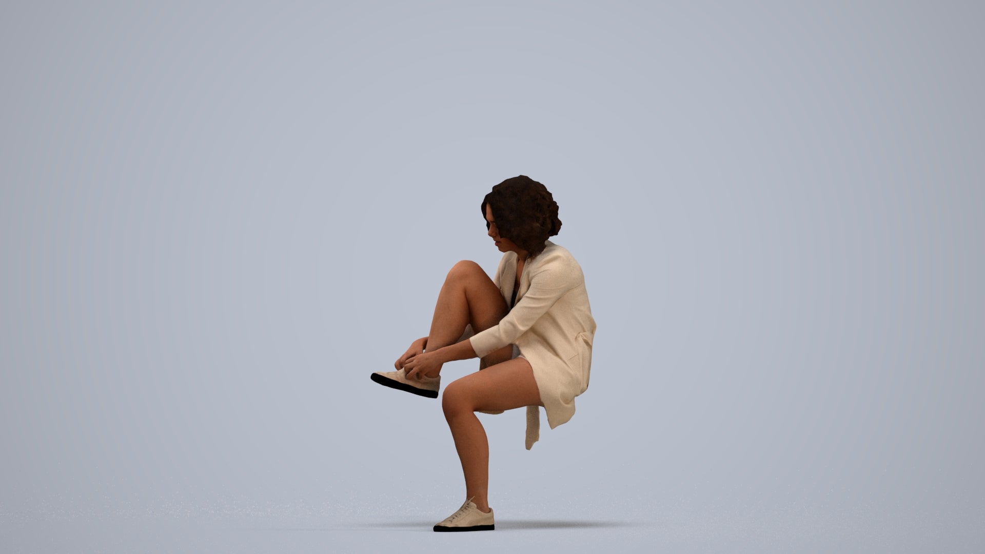 realistic 3D human woman business sitting, archviz people FBX OBJ for Blender, standing pose render