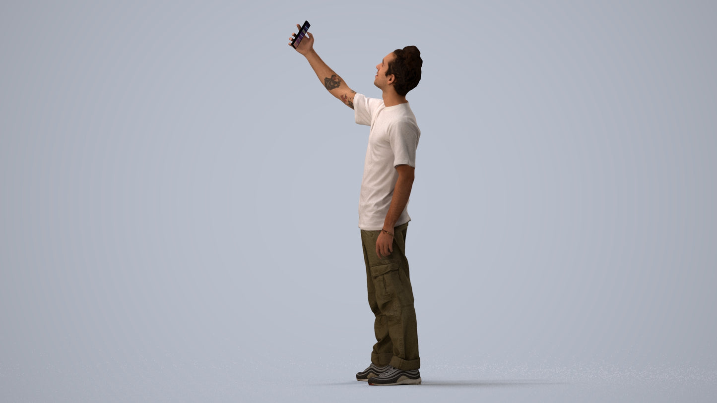 3D human model man casual standing, photogrammetry scanned person for archviz, three-quarter view render