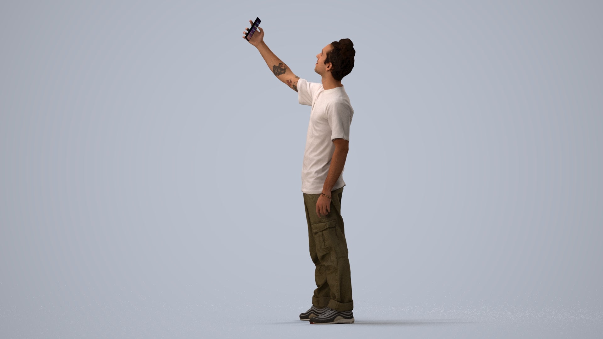 3D human model man casual standing, photogrammetry scanned person for archviz, three-quarter view render