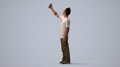 3D human model man casual standing, photogrammetry scanned person for archviz, three-quarter view render