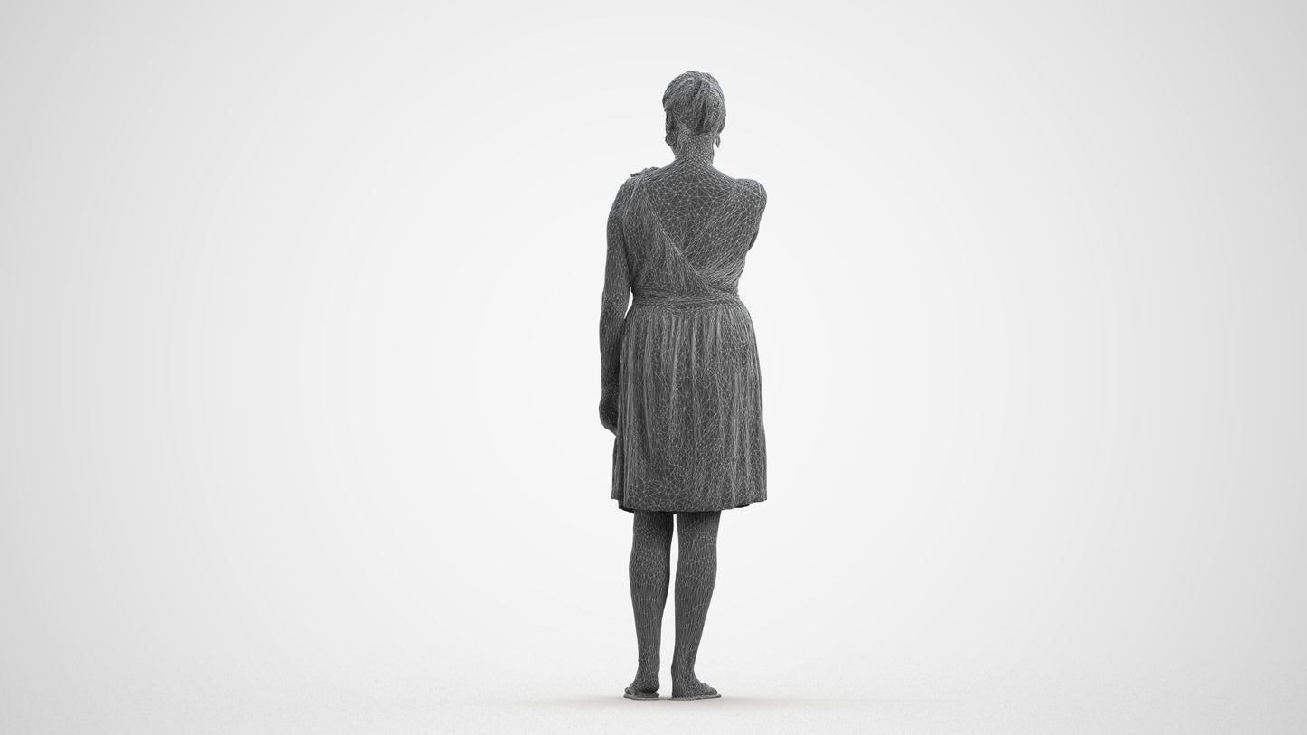 realistic 3D people woman casual standing, render-ready for V-Ray and Corona, FBX OBJ, wireframe front view