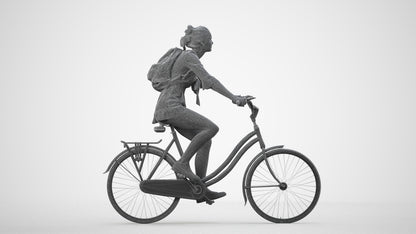 photogrammetry 3D girl casual cycling, realistic human model archviz FBX, wireframe side view