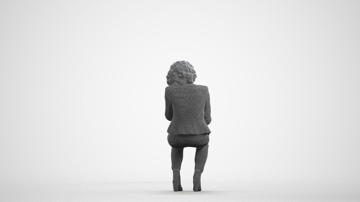3D people model woman business, scanned human for 3ds Max rendering, wireframe front view