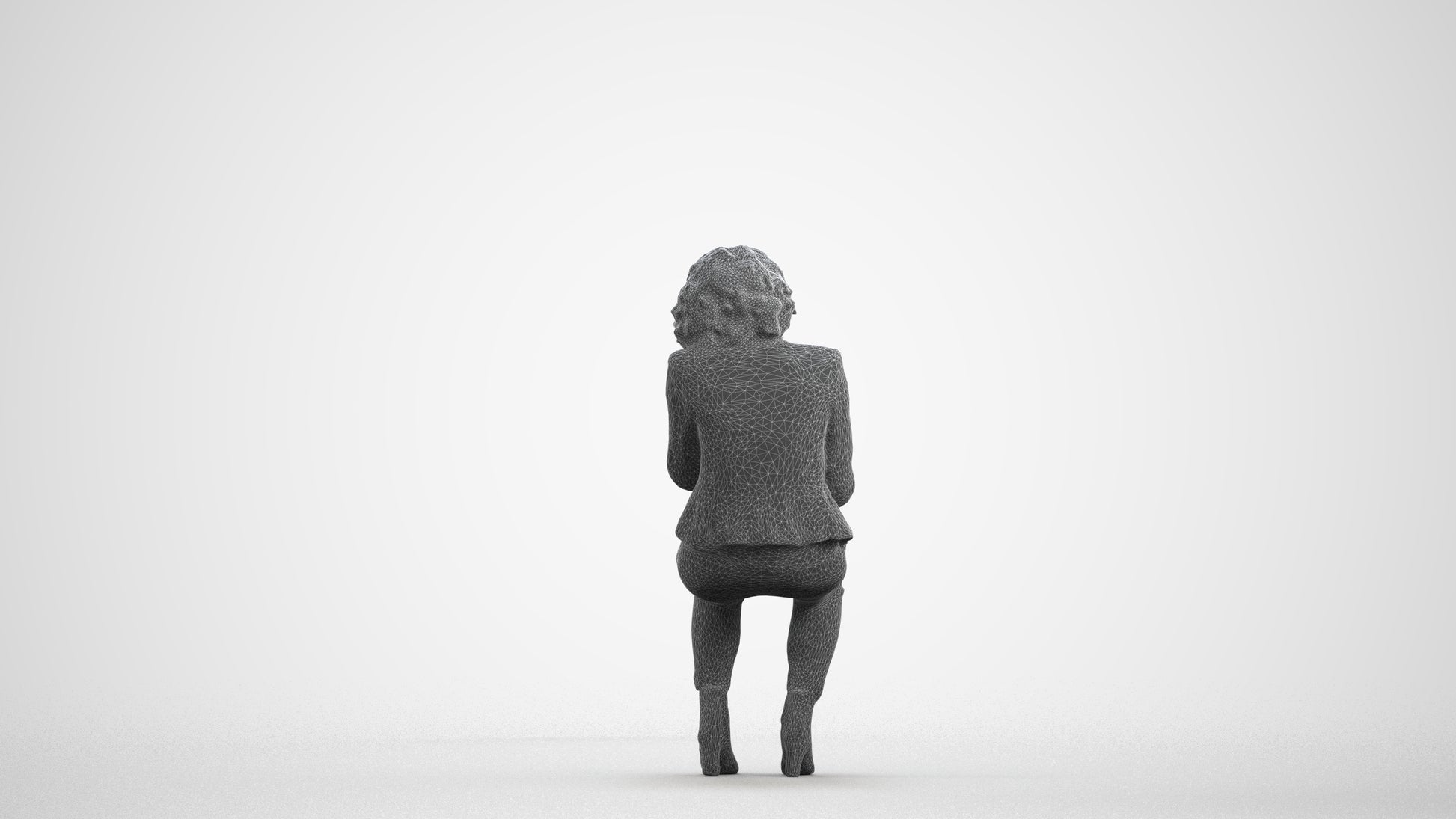3D people model woman business, scanned human for 3ds Max rendering, wireframe front view