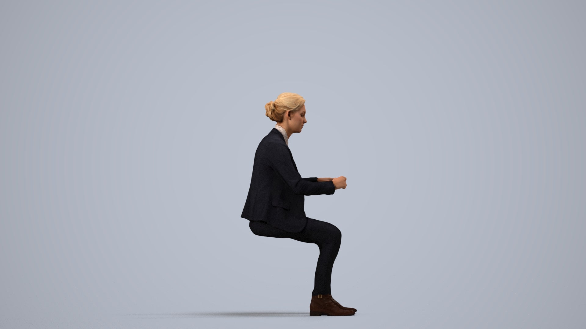realistic 3D woman business, scanned archviz people for Blender and 3ds Max, side view render