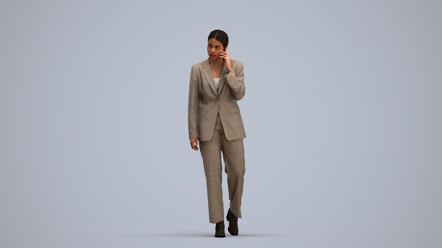3D scanned woman walking business, photorealistic archviz people for Enscape and SketchUp, standing pose render