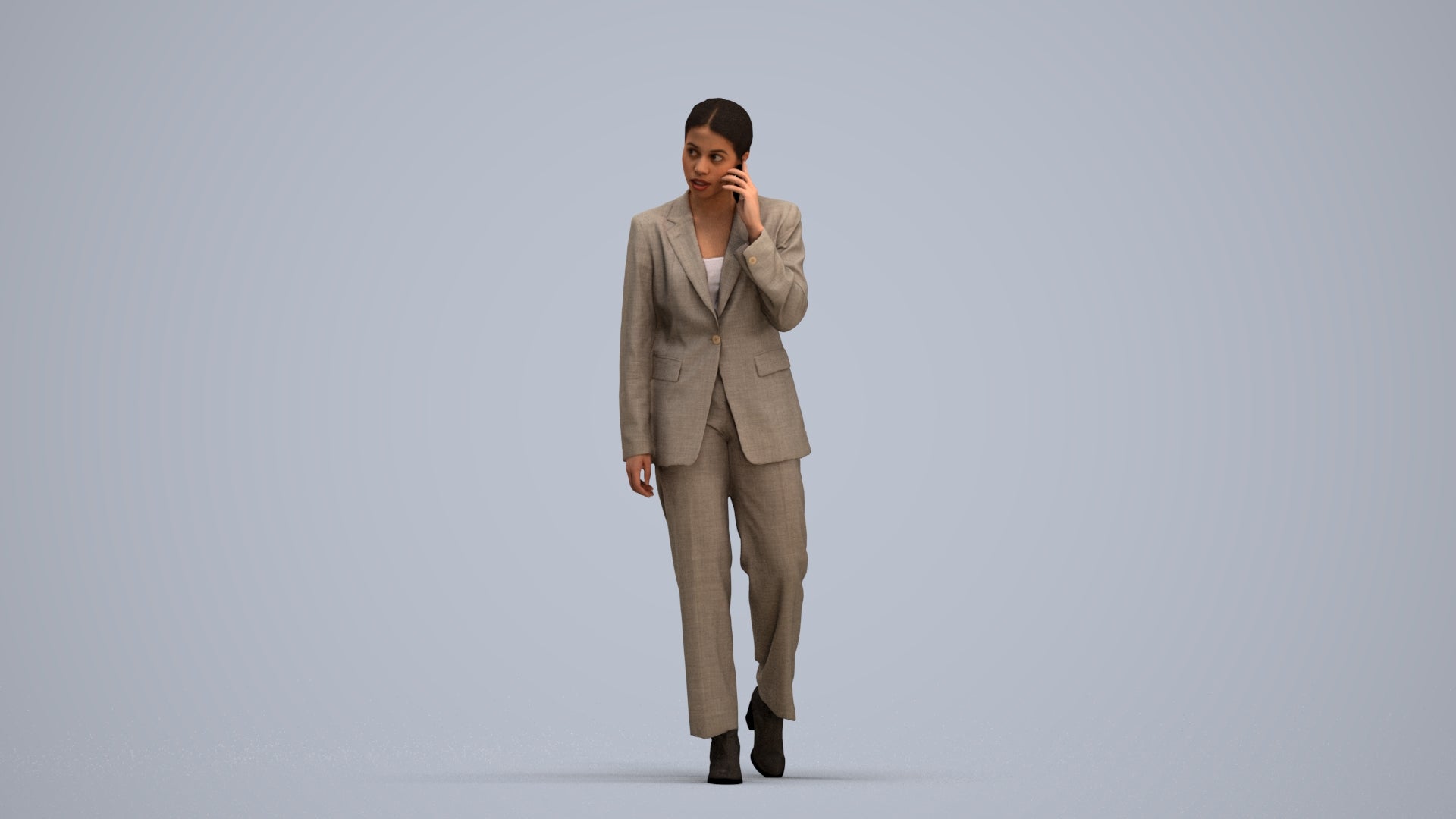 3D scanned woman walking business, photorealistic archviz people for Enscape and SketchUp, standing pose render
