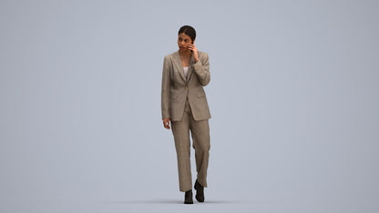 3D scanned woman walking business, photorealistic archviz people for Enscape and SketchUp, standing pose render