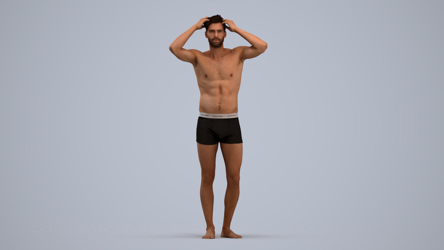 scanned 3D man bathroom, photogrammetry people for Enscape and V-Ray, standing pose render