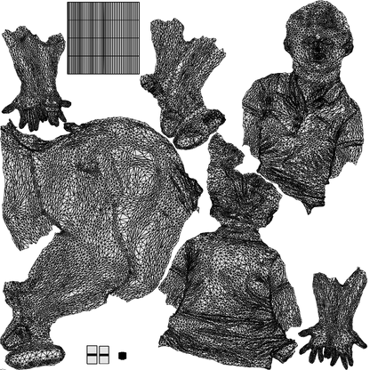 3D people model woman casual sitting, scanned human for 3ds Max rendering, wireframe top-down view