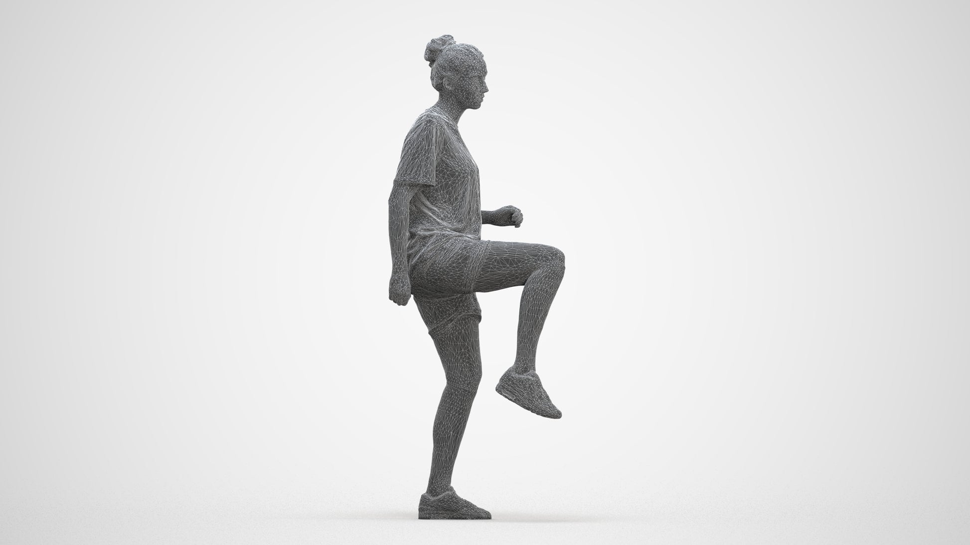 realistic 3D woman sport, scanned archviz people for Blender and 3ds Max, three-quarter front view render