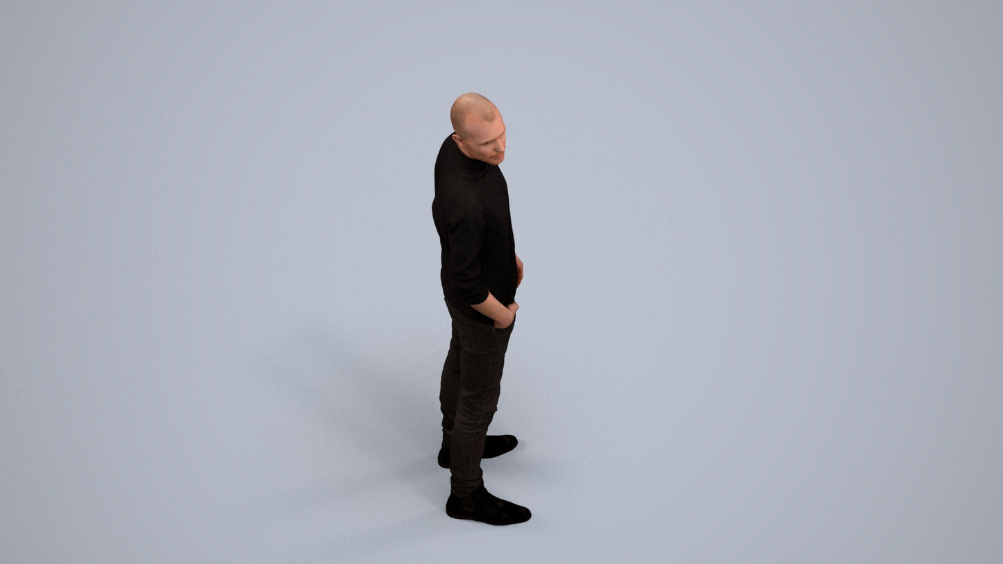 photogrammetry 3D man casual standing, realistic human model archviz FBX, back view render