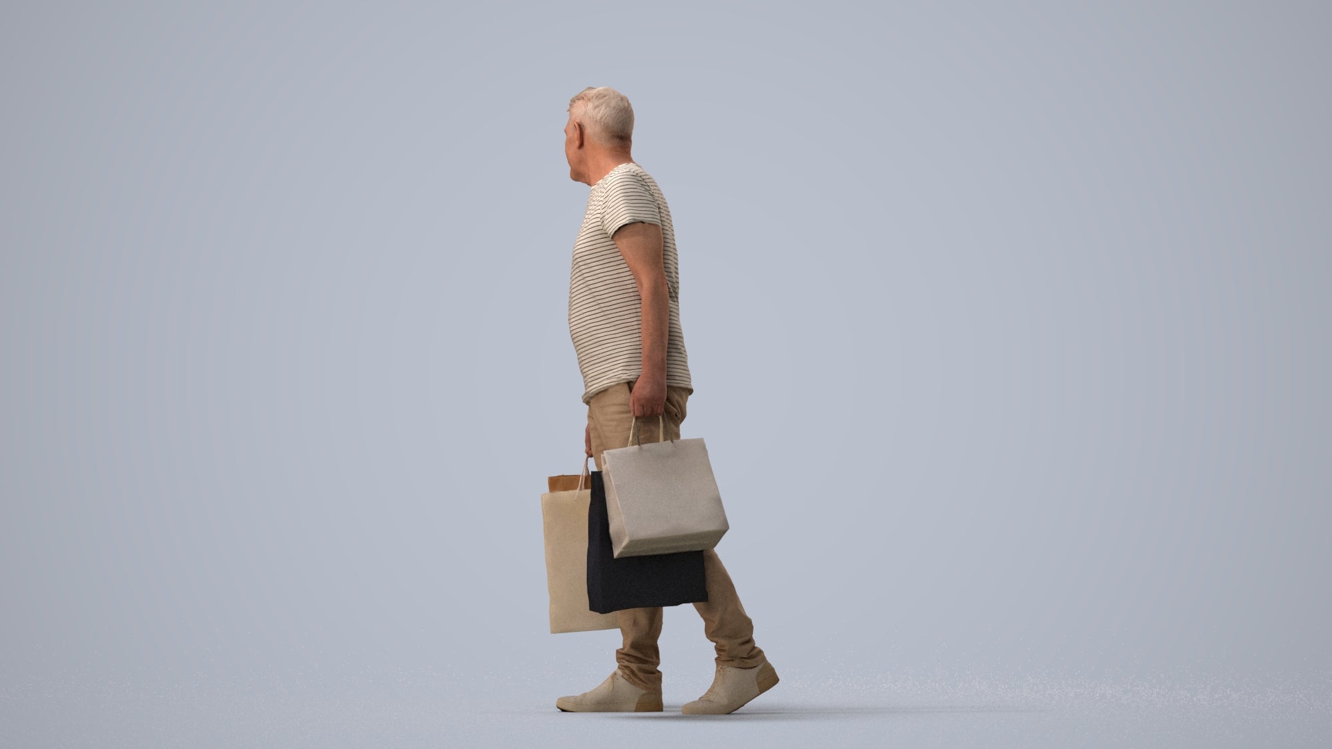 scanned 3D senior man casual shopping, photogrammetry people for Enscape and V-Ray, three-quarter view render