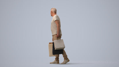 scanned 3D senior man casual shopping, photogrammetry people for Enscape and V-Ray, three-quarter view render