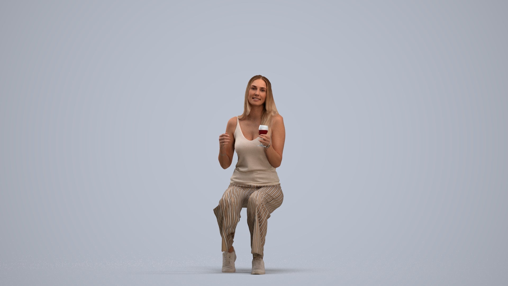 3D people model woman casual sitting, scanned human for 3ds Max rendering, standing pose render