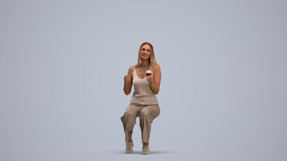 3D people model woman casual sitting, scanned human for 3ds Max rendering, standing pose render