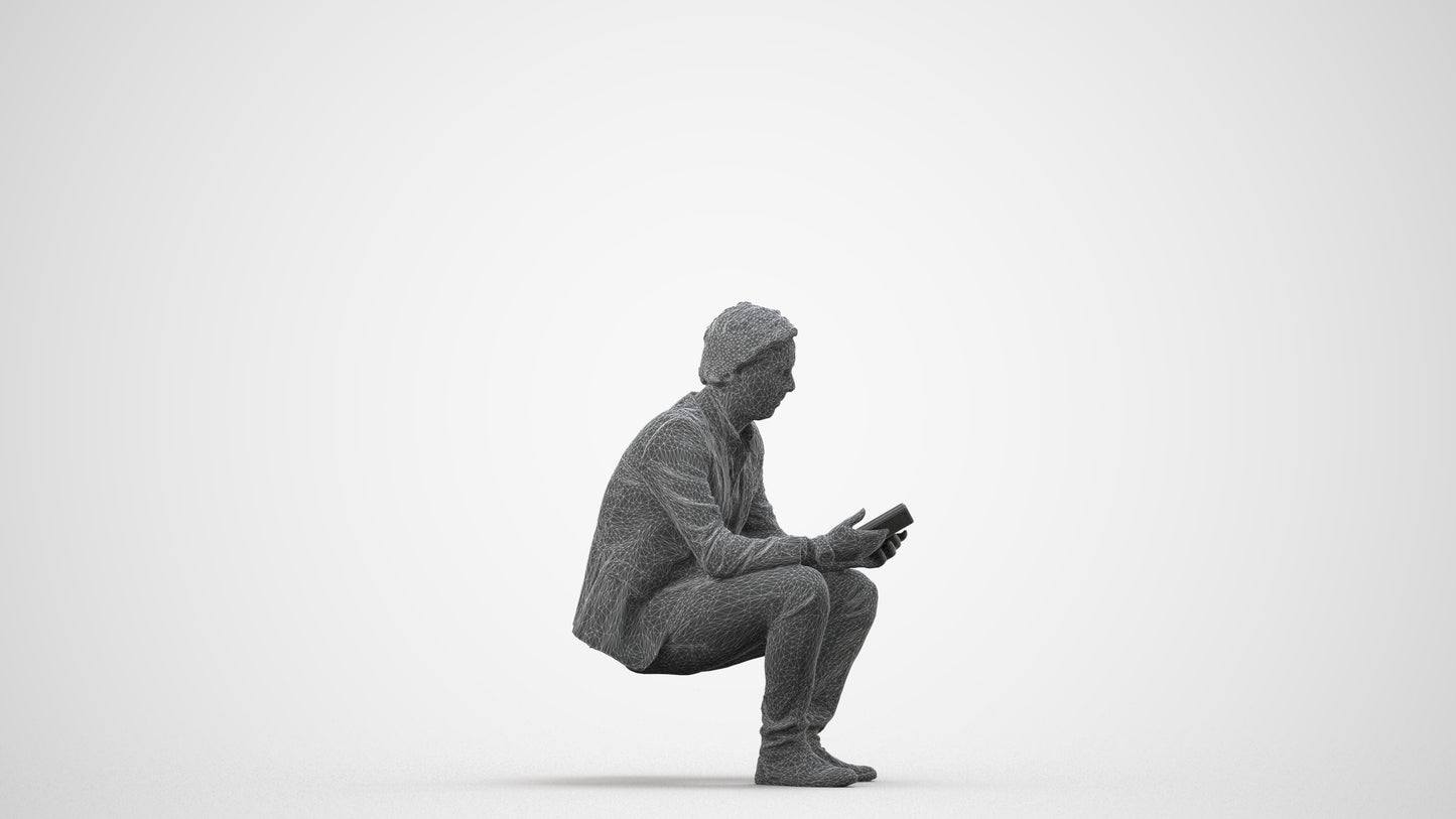 realistic 3D man business, scanned archviz people for Blender and 3ds Max, wireframe side view