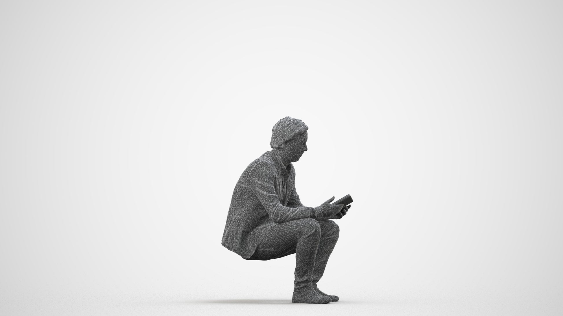 realistic 3D man business, scanned archviz people for Blender and 3ds Max, wireframe side view