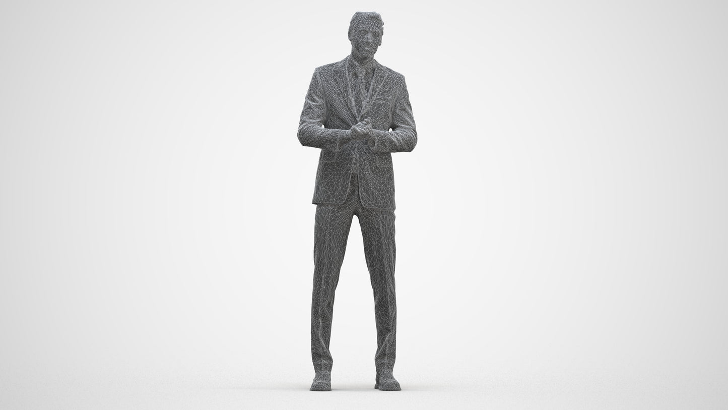 realistic 3D human man business, archviz people FBX OBJ for Blender, three-quarter front view render