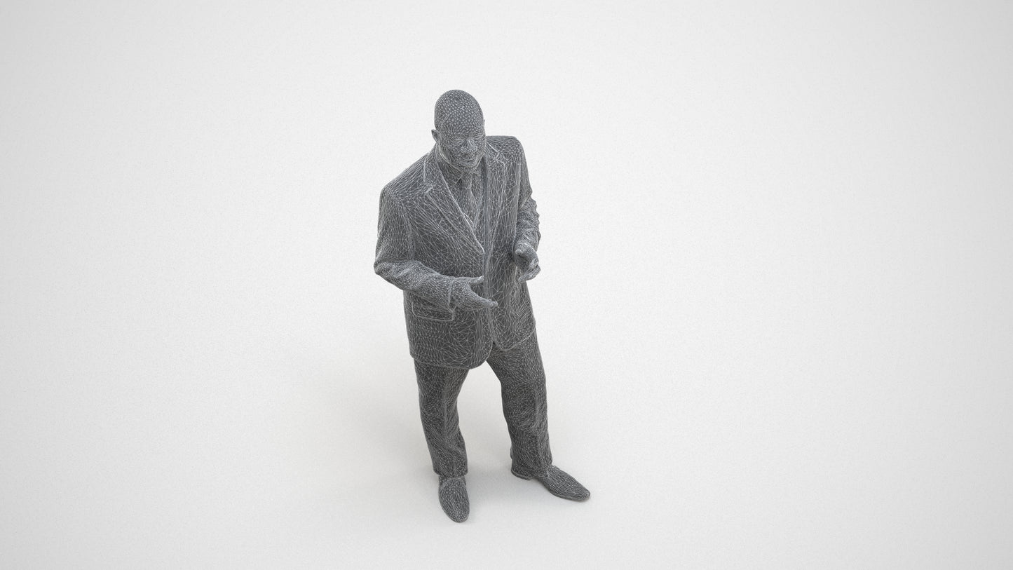 realistic 3D person business shopping, scanned archviz people for Blender and 3ds Max, wireframe three-quarter view