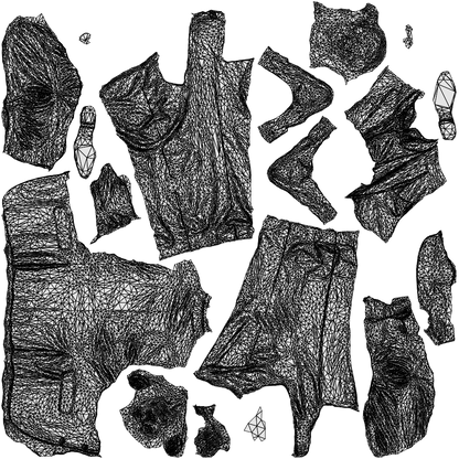 3D people model senior man business, scanned human for 3ds Max rendering, wireframe top-down view