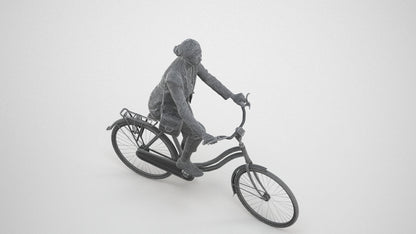 realistic 3D woman business cycling, scanned archviz people for Blender and 3ds Max, wireframe three-quarter view