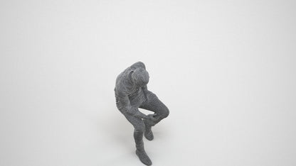 3D people model man casual sitting, scanned human for 3ds Max rendering, wireframe three-quarter view