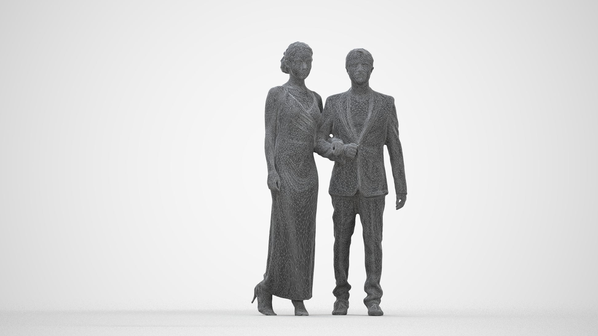 3D scanned woman couple formal, photorealistic archviz people for Enscape and SketchUp, wireframe back view