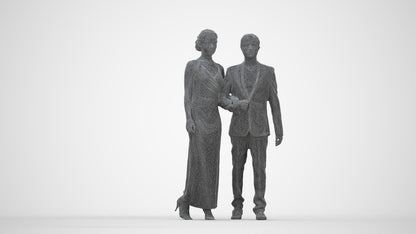 3D scanned woman couple formal, photorealistic archviz people for Enscape and SketchUp, wireframe back view