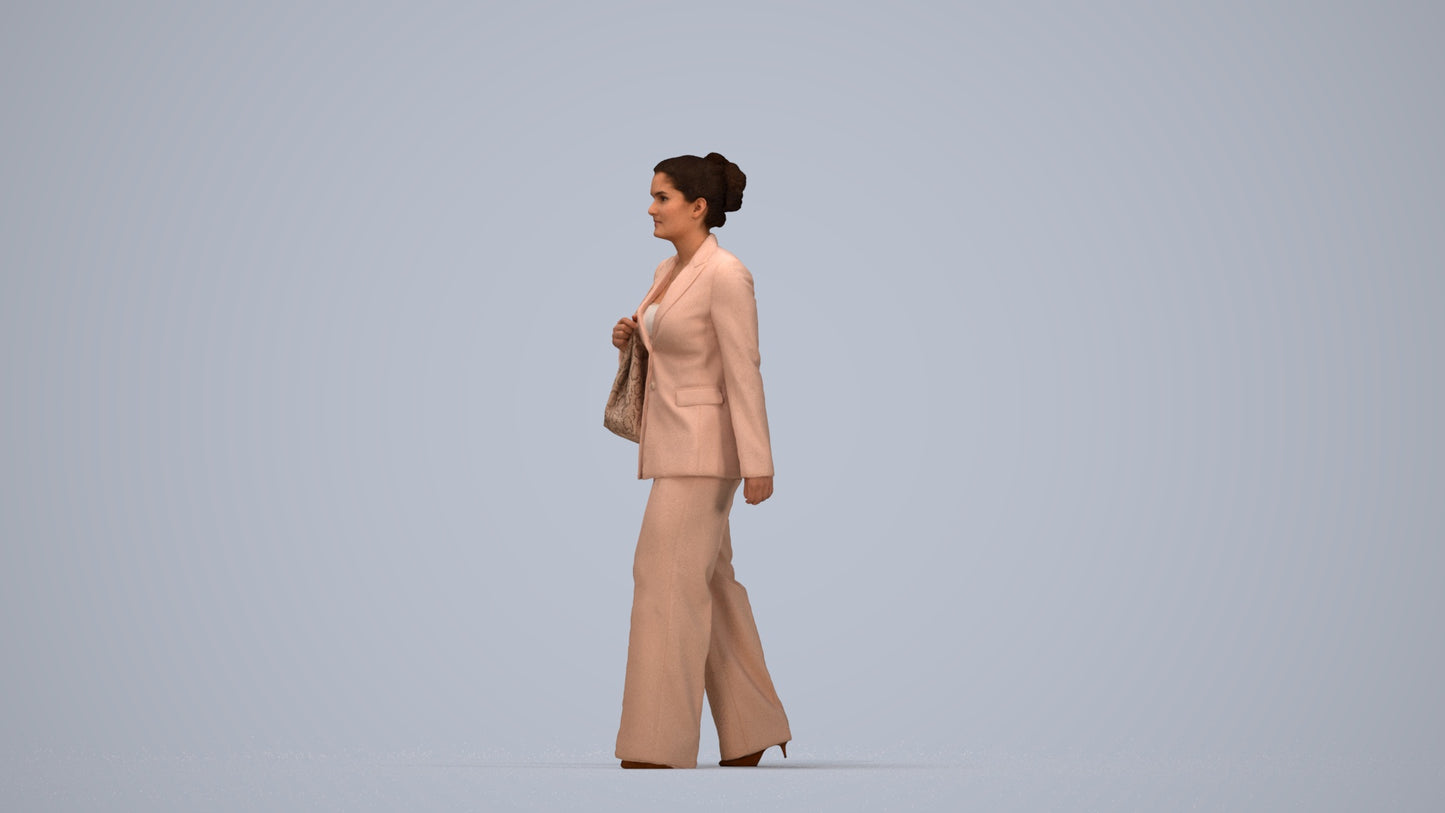 realistic 3D human woman business standing, archviz people FBX OBJ for Blender, top-down view render