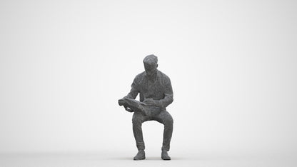 photogrammetry 3D man business sitting, realistic human model archviz FBX, three-quarter front view render