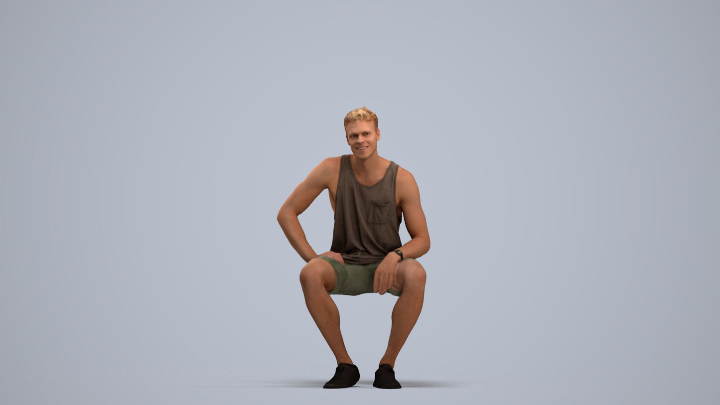 photogrammetry 3D man casual sitting, realistic human model archviz FBX, standing pose render