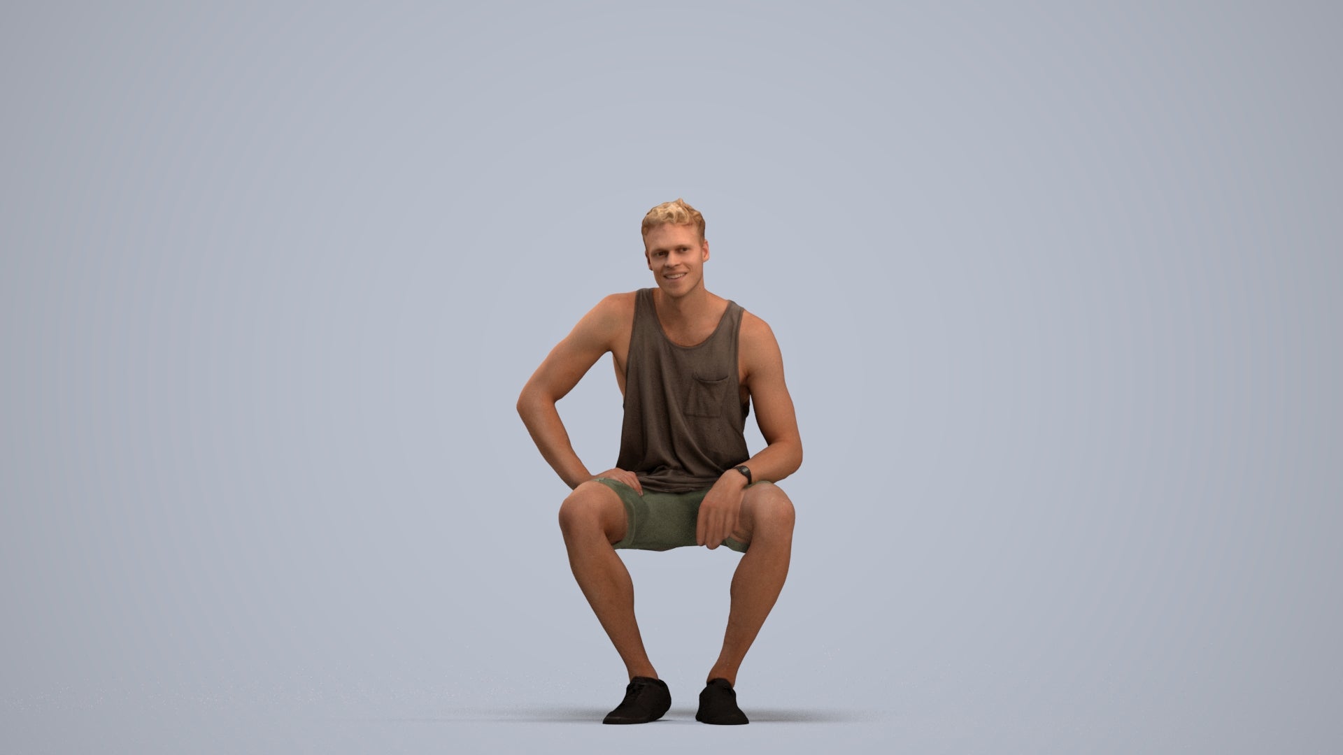 photogrammetry 3D man casual sitting, realistic human model archviz FBX, standing pose render
