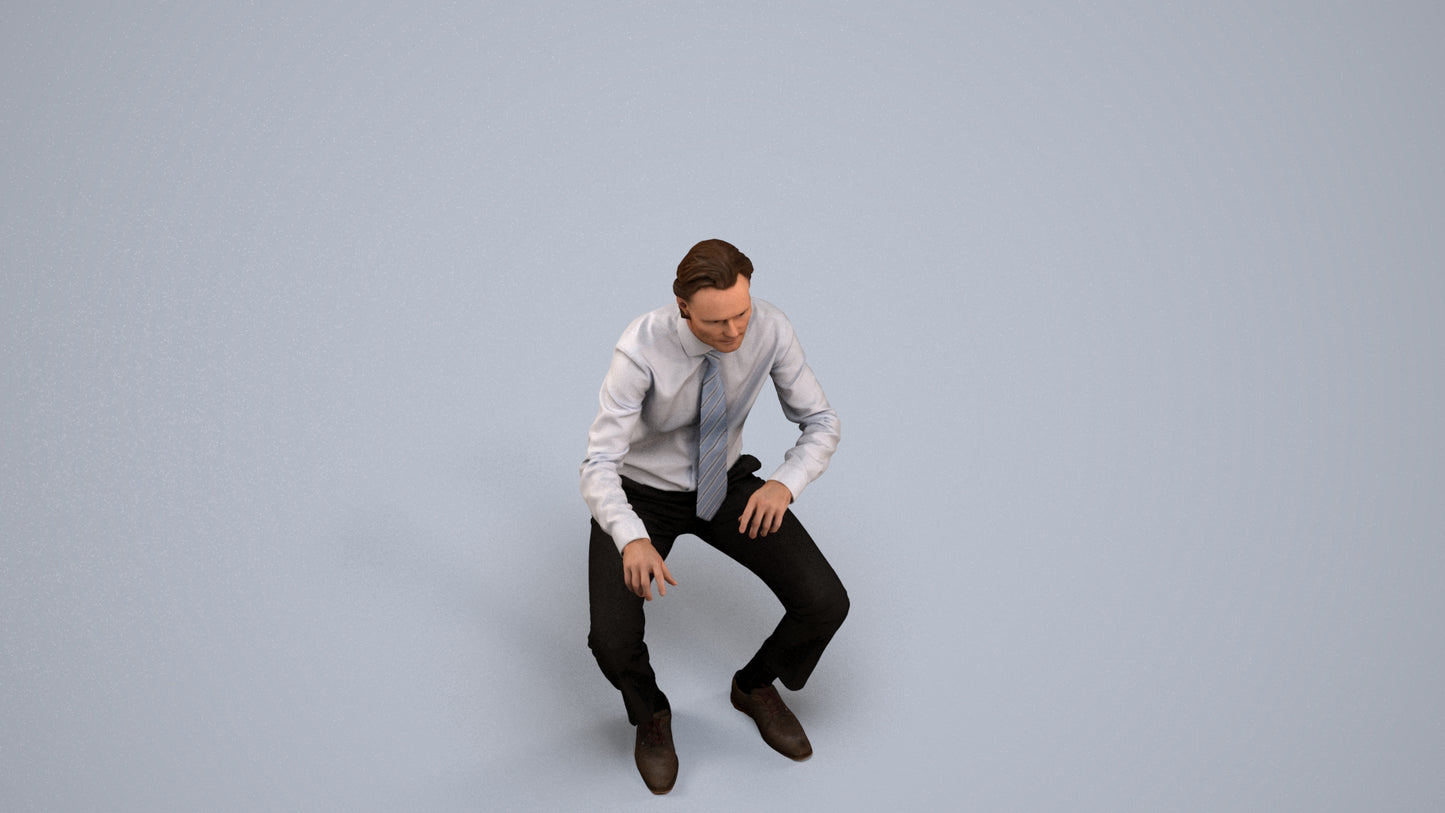 3D human model man business, photogrammetry scanned person for archviz, back view render