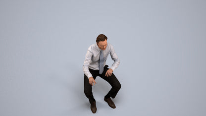 3D human model man business, photogrammetry scanned person for archviz, back view render