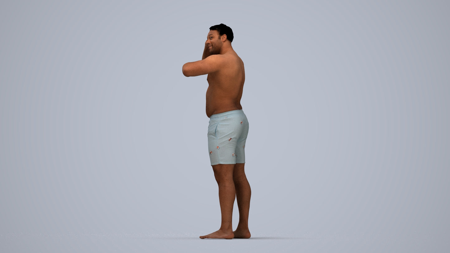 realistic 3D human man pool, archviz people FBX OBJ for Blender, top-down view render