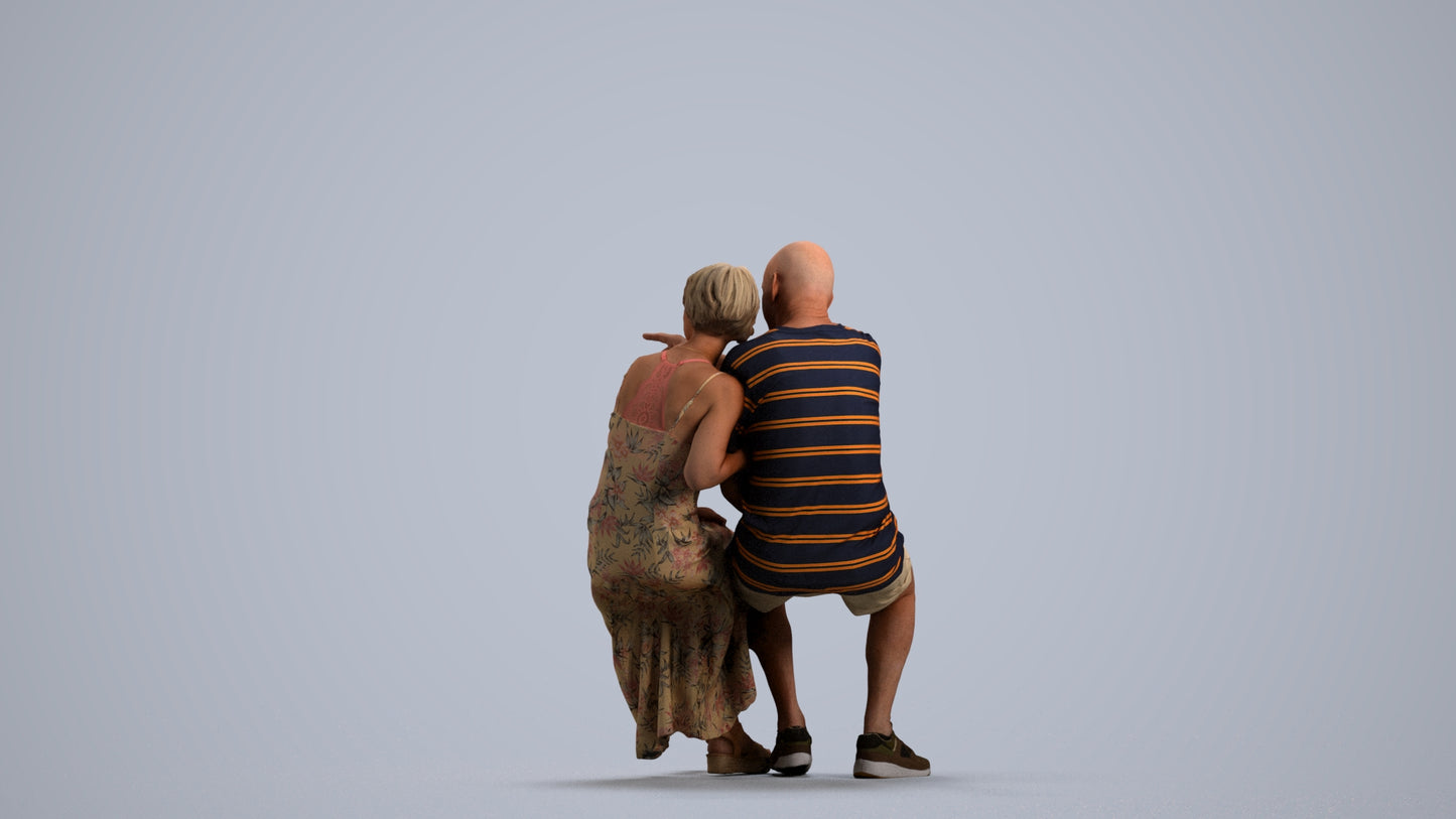 photogrammetry 3D senior woman couple, realistic human model archviz FBX, front view render