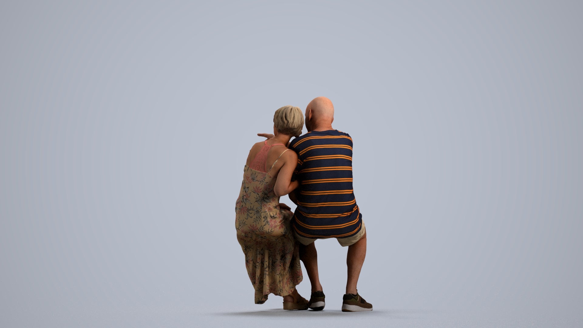 photogrammetry 3D senior woman couple, realistic human model archviz FBX, front view render