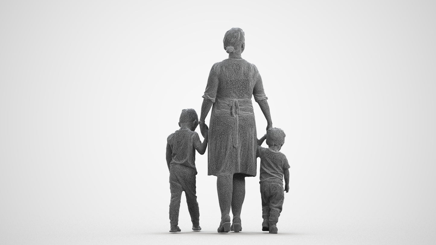 3D human model girl casual kids, photogrammetry scanned person for archviz, wireframe front view