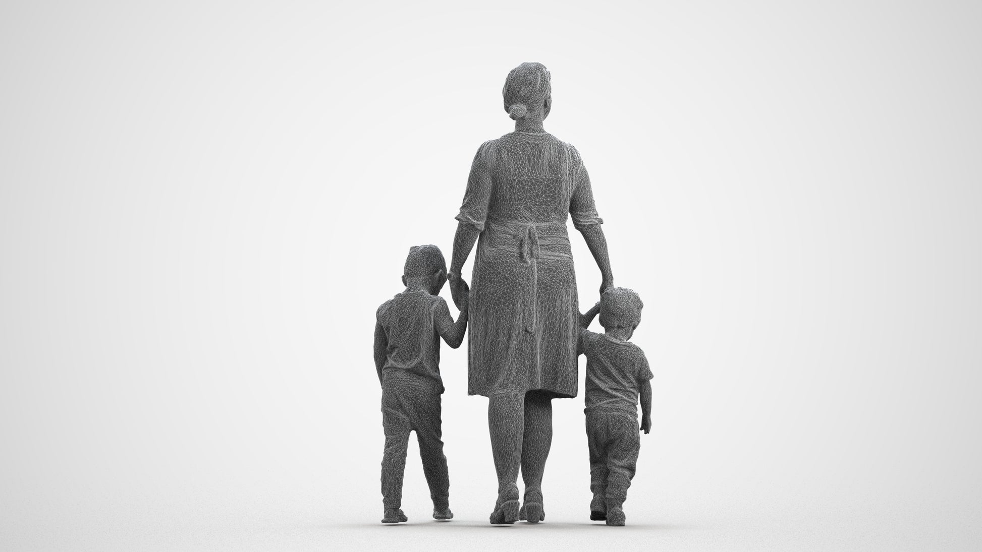 3D human model girl casual kids, photogrammetry scanned person for archviz, wireframe front view