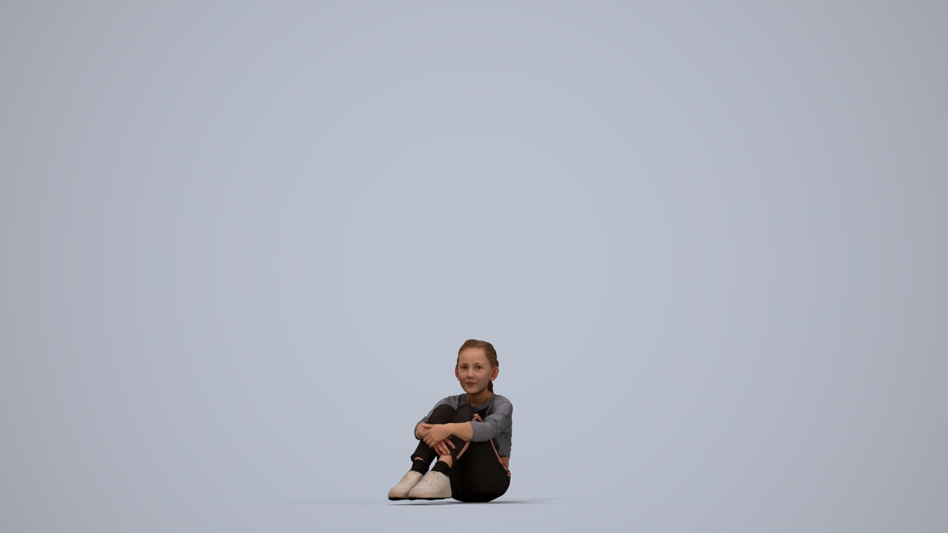 realistic 3D girl casual kids, scanned archviz people for Blender and 3ds Max, top-down view render