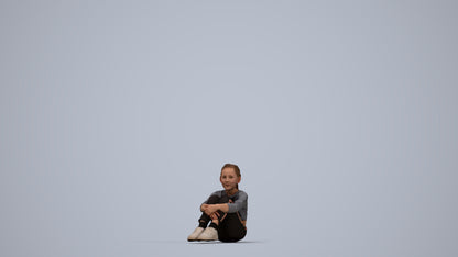 realistic 3D girl casual kids, scanned archviz people for Blender and 3ds Max, top-down view render
