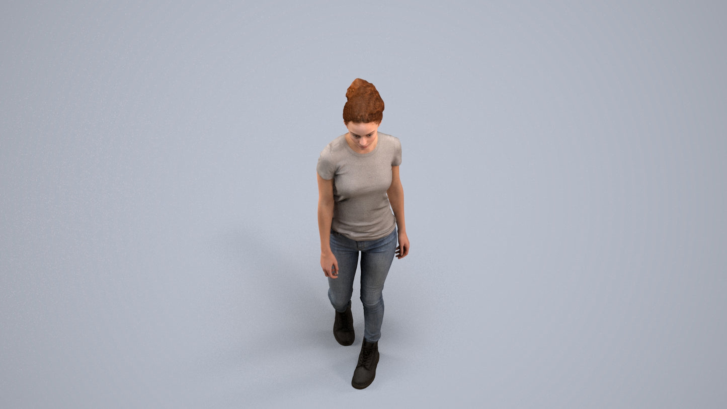 realistic 3D people woman casual walking, render-ready for V-Ray and Corona, FBX OBJ, back view render
