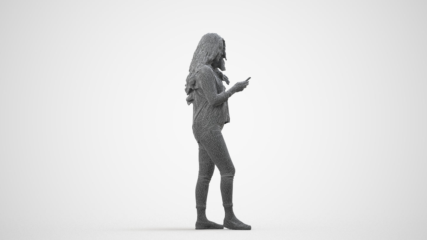 3D scanned woman walking, photorealistic archviz people for Enscape and SketchUp, wireframe side view