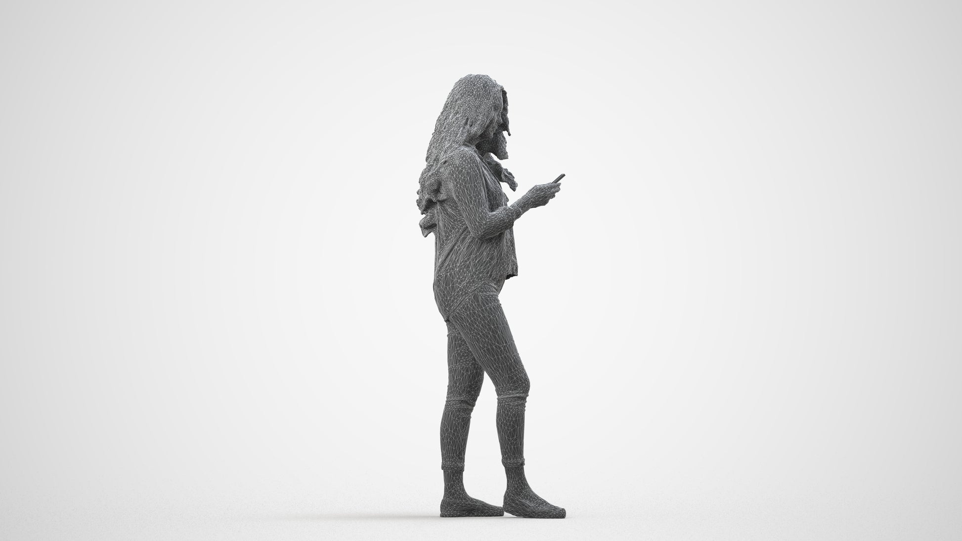 3D scanned woman walking, photorealistic archviz people for Enscape and SketchUp, wireframe side view