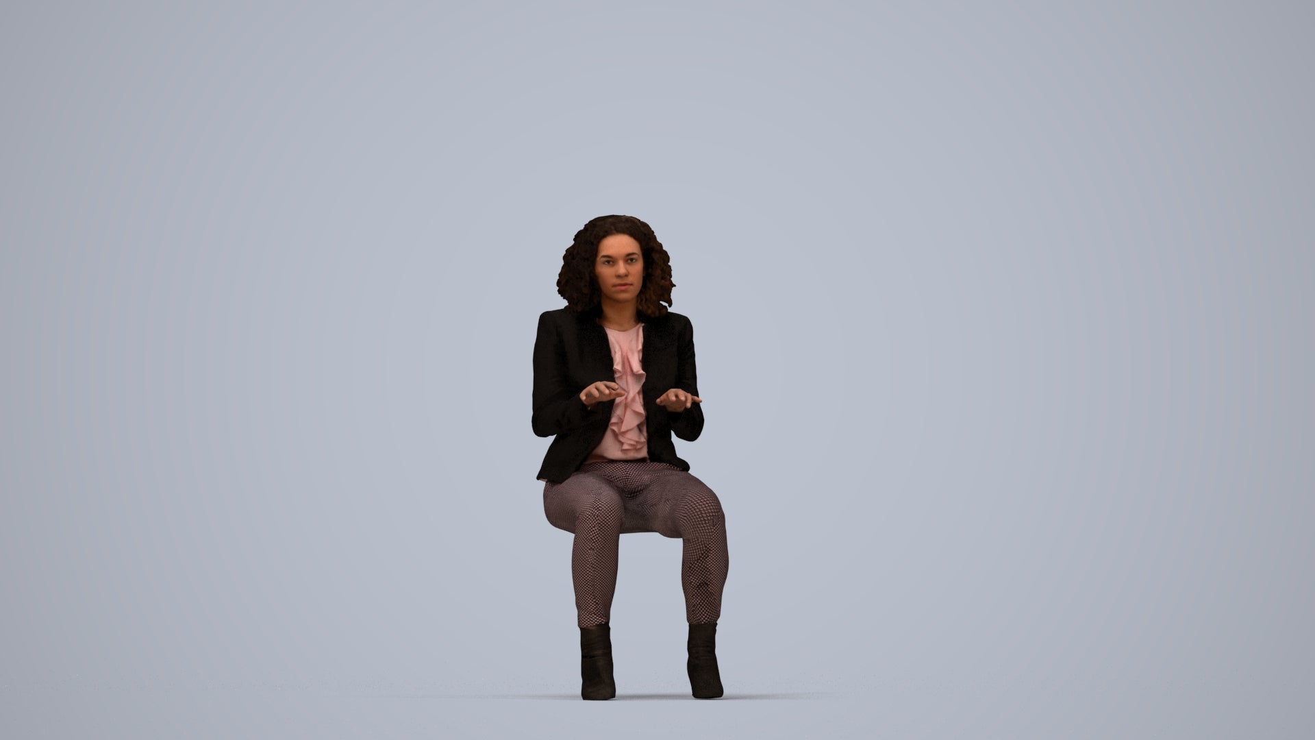photogrammetry 3D woman business, realistic human model archviz FBX, top-down view render