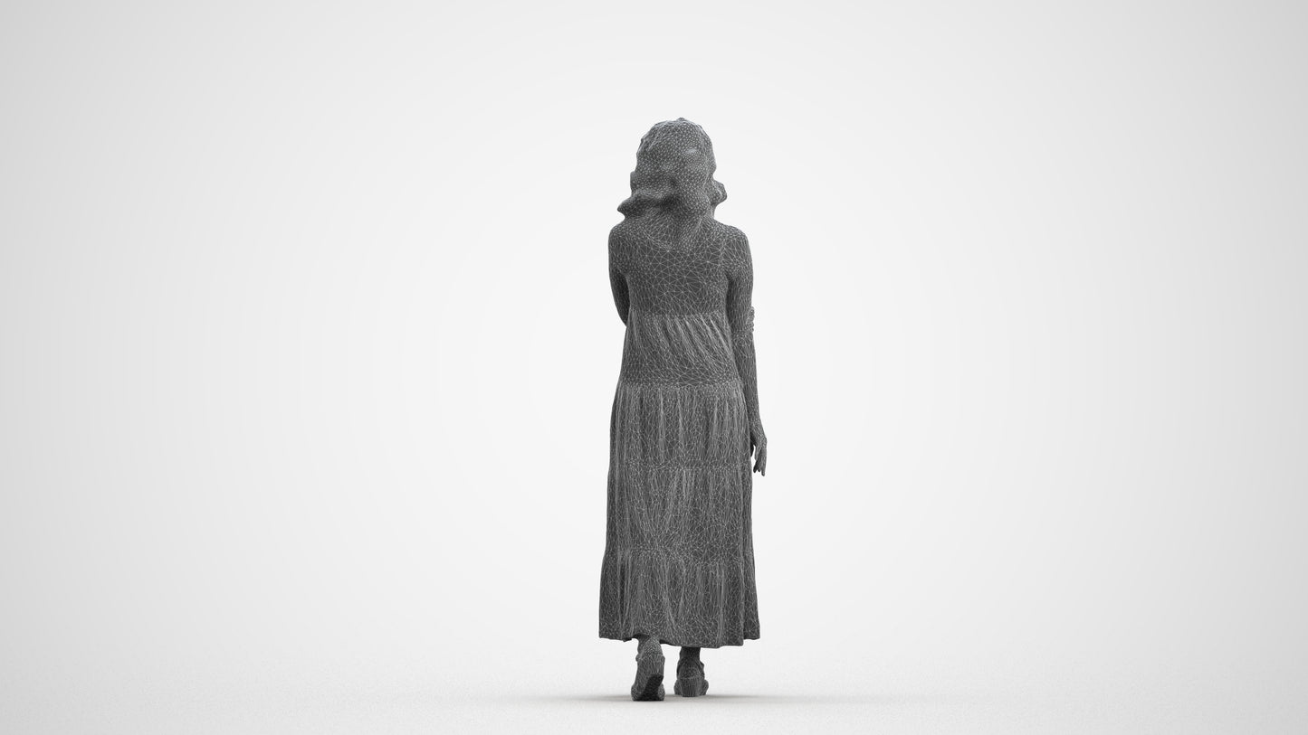 photogrammetry 3D woman casual walking, realistic human model archviz FBX, wireframe front view