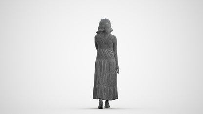 photogrammetry 3D woman casual walking, realistic human model archviz FBX, wireframe front view