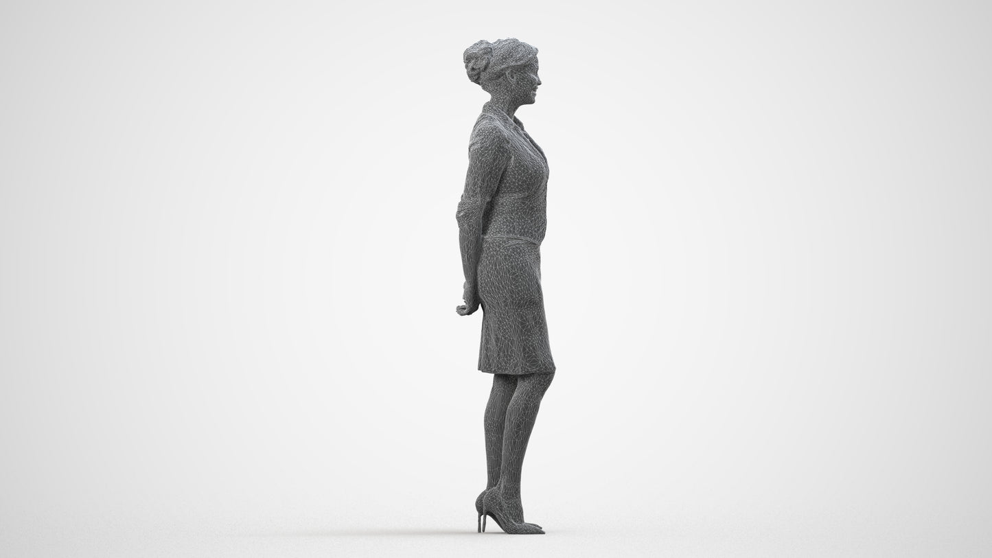 realistic 3D people woman hospitality, render-ready for V-Ray and Corona, FBX OBJ, wireframe side view