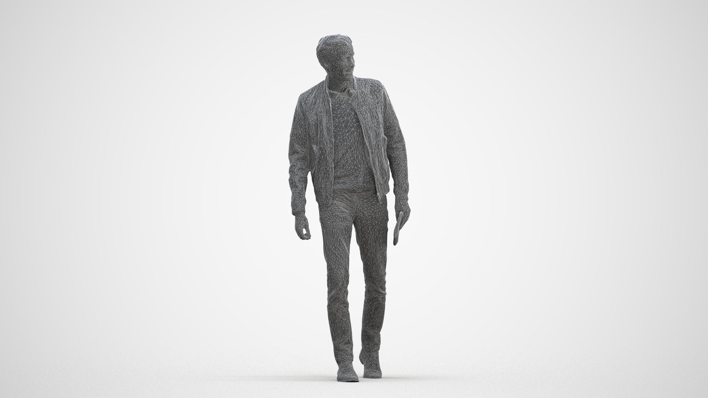 3D people model man casual walking, scanned human for 3ds Max rendering, three-quarter front view render